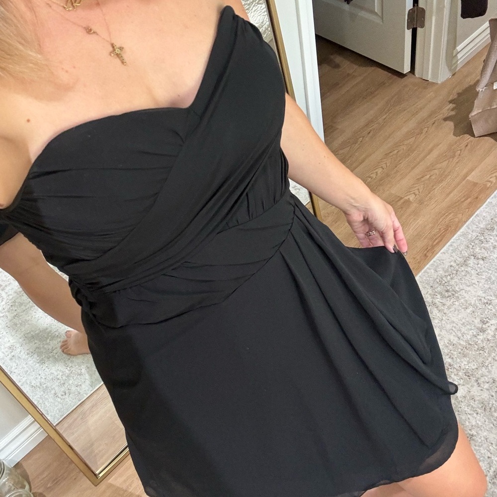 Express black strapless dress with bodice detail